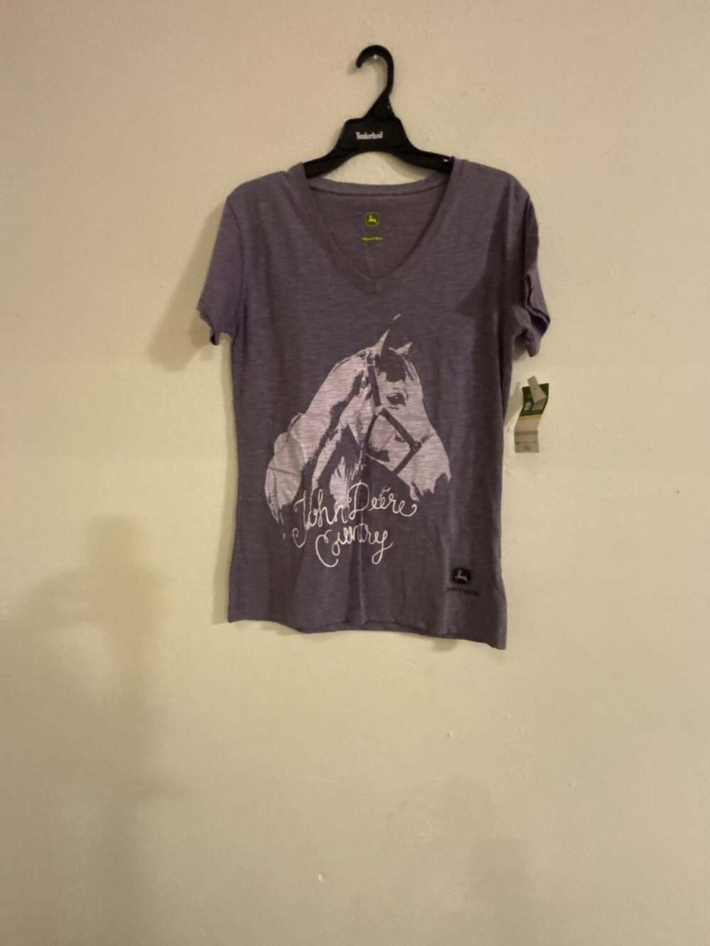 John Deere Women's Purple Country Horse Graphic V-Neck T-Shirt Medium NWT